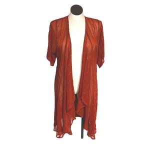 Turquoise Haven Sheer Beaded Kimono Duster Cardigan Rust Orange One Size
